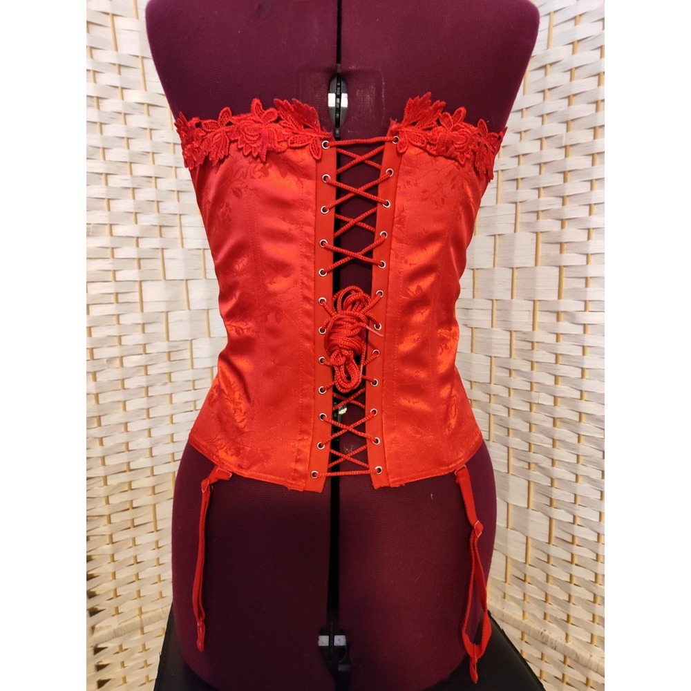 Deadstock Vintage Corset Bustier Coquette Balletcore Sz 34 RED Victorian 4 Strap - Picture 3 of 12